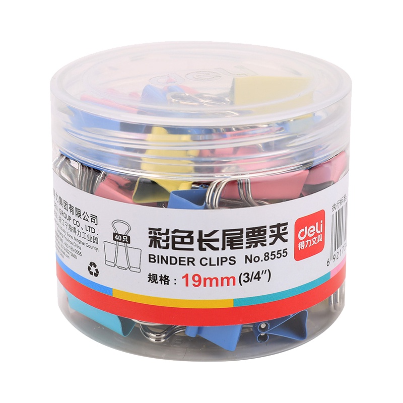 得力(deli) 8555-5#彩色长尾票夹19mm 一筒装