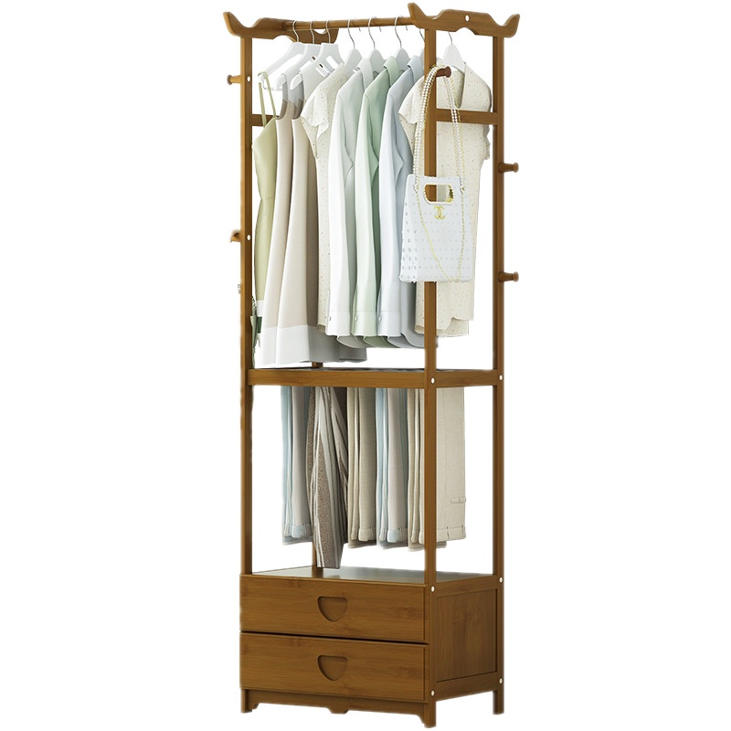 弘拜 简易衣帽架实木 卧室网红挂衣架子 落地衣服收纳置物家用简约现代