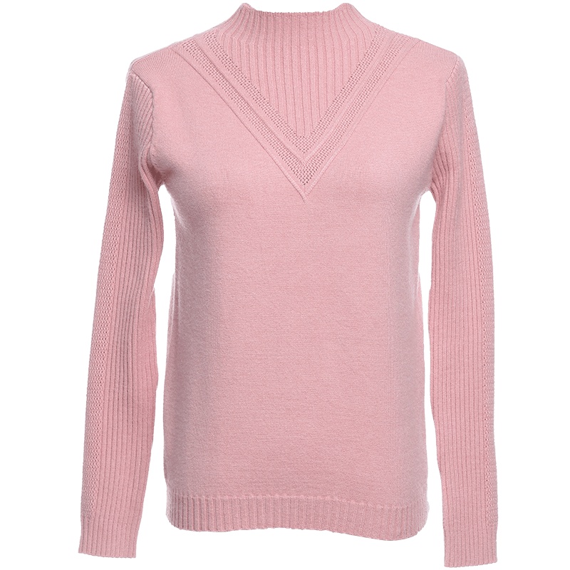 欧昵雪秋冬季镂空拼接半高领套头毛衣女长袖遮肚子针织衫