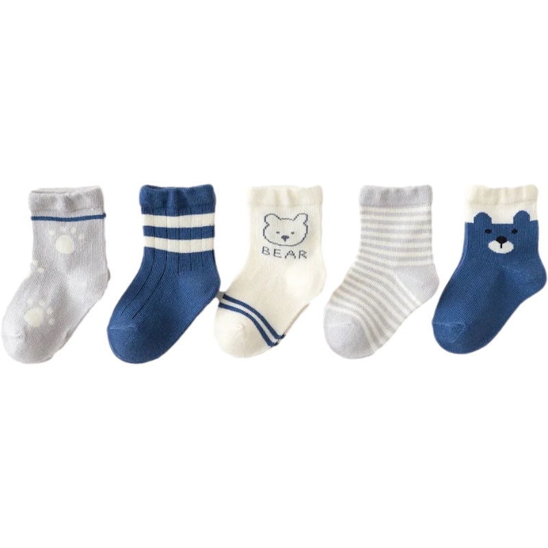 5双装春秋新款儿童棉袜学生袜日韩卡通中筒童袜宝宝袜男童女童袜