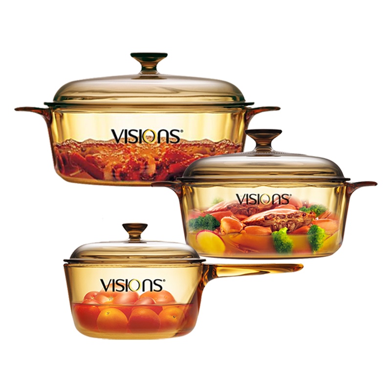 [明火直用]康宁(VISIONS)3.25L晶彩+1L奶锅晶彩+2.25L晶彩玻璃锅汤锅 套装锅具