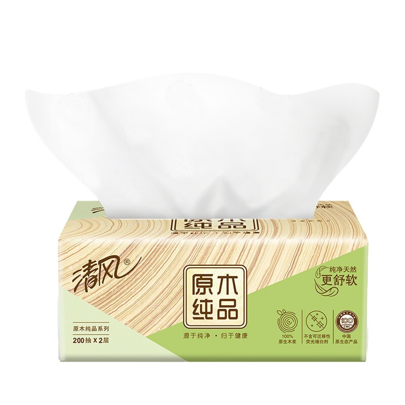 清风原木纯品软抽BR38SC2 200抽 3包/提 16提/箱