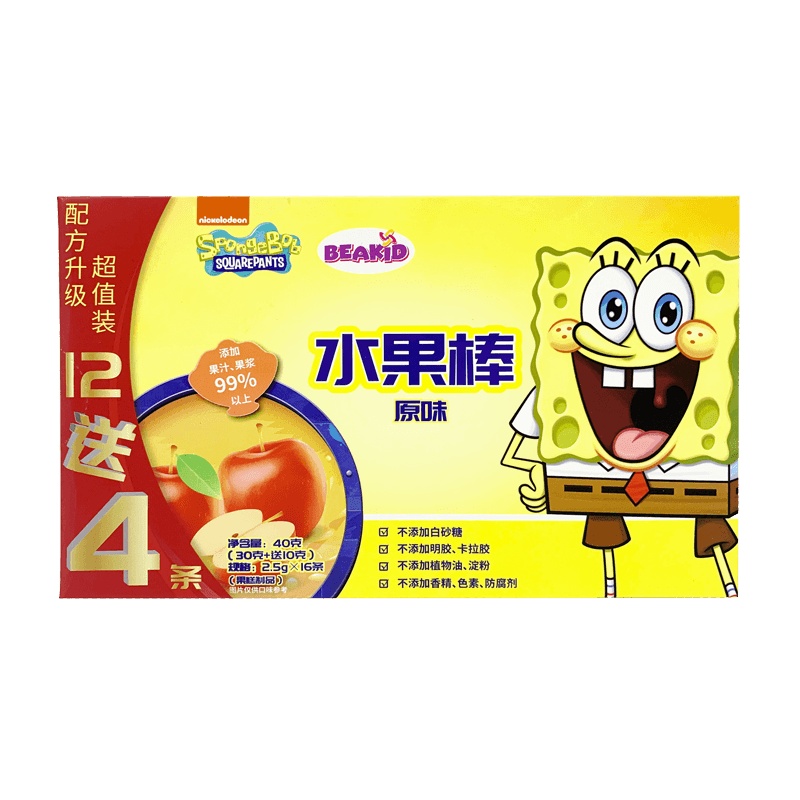 beakid 美国海绵宝宝固体果泥水果棒原味40g-盒装 零食点心