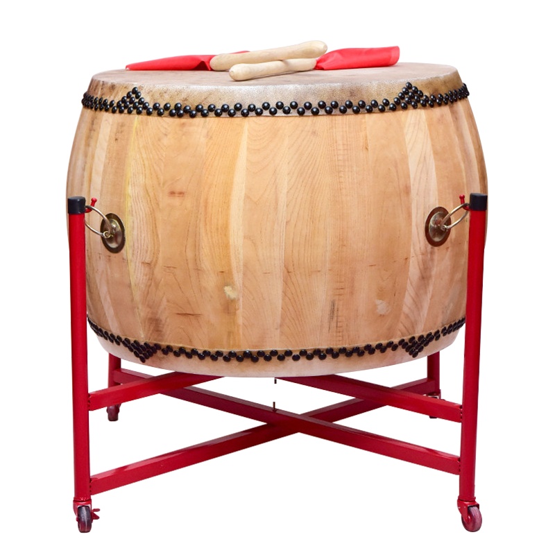 HGB-1.2米(120cm*60cm)黄牛皮战鼓椿木白茬鼓大鼓龙鼓白胚堂鼓威风锣鼓中国红成人儿童演鼓扁鼓堂鼓原木色定制