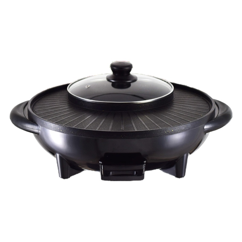 家用电热锅涮烤火锅一体炉韩式黄金蛋多功能电火锅烧烤盘烤肉机不粘无烟 鸳鸯锅双温控[一锅双味]