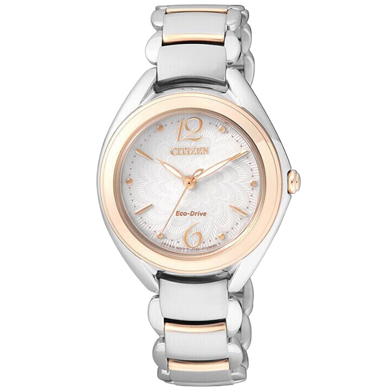 西铁城(CITIZEN)女表 光动能钢带日期贝母盘防水夜光女士手表FE2074-59A