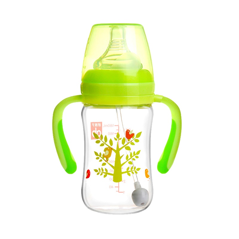 好孩子母乳实感宽口径握把吸管玻璃奶瓶180ml(小树系列)