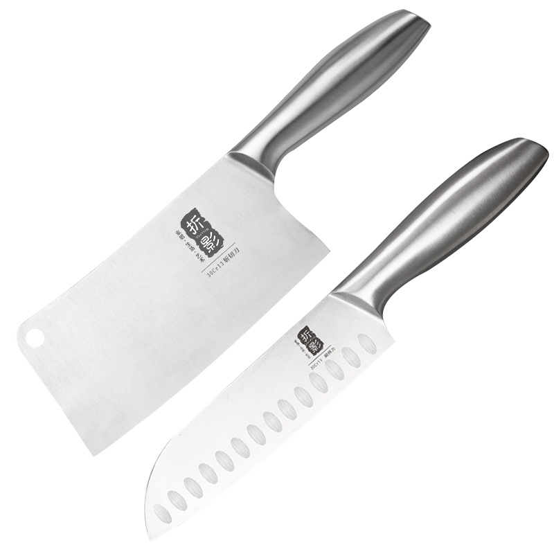 不锈钢斩切两用菜刀具三德刀厨师刀料理水果刀2件套