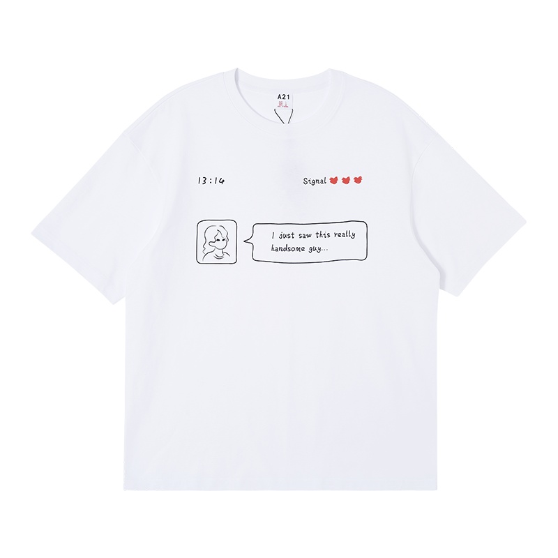 A21夏季2021新款男装 宽松圆领情侣装短袖印花T恤衫男士百搭女潮