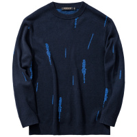 千纸鹤男士毛衣2019秋冬款圆领提花保暖毛衫撞色男装针织衫50099