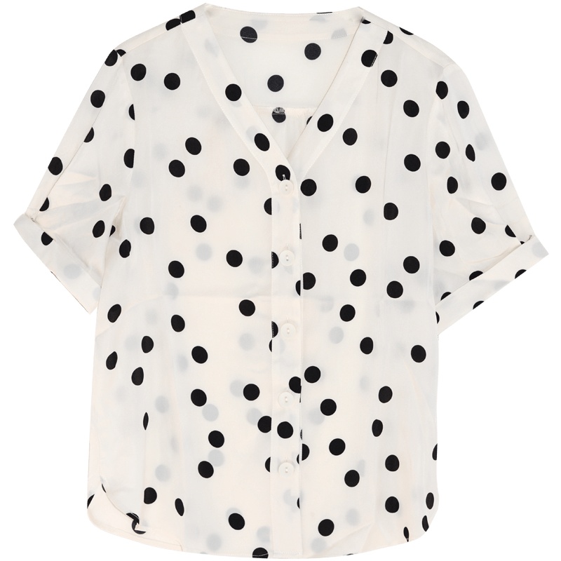 金菊短袖真丝T恤女2020夏新款百搭时尚洋气波点印花上衣女