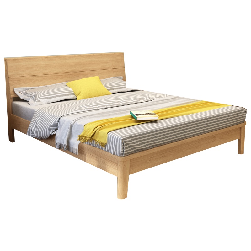 创世人 实木床松木床1.2米单人床1.5米双人床北欧简易床卧室成人床大床婚床 原木色无油漆床