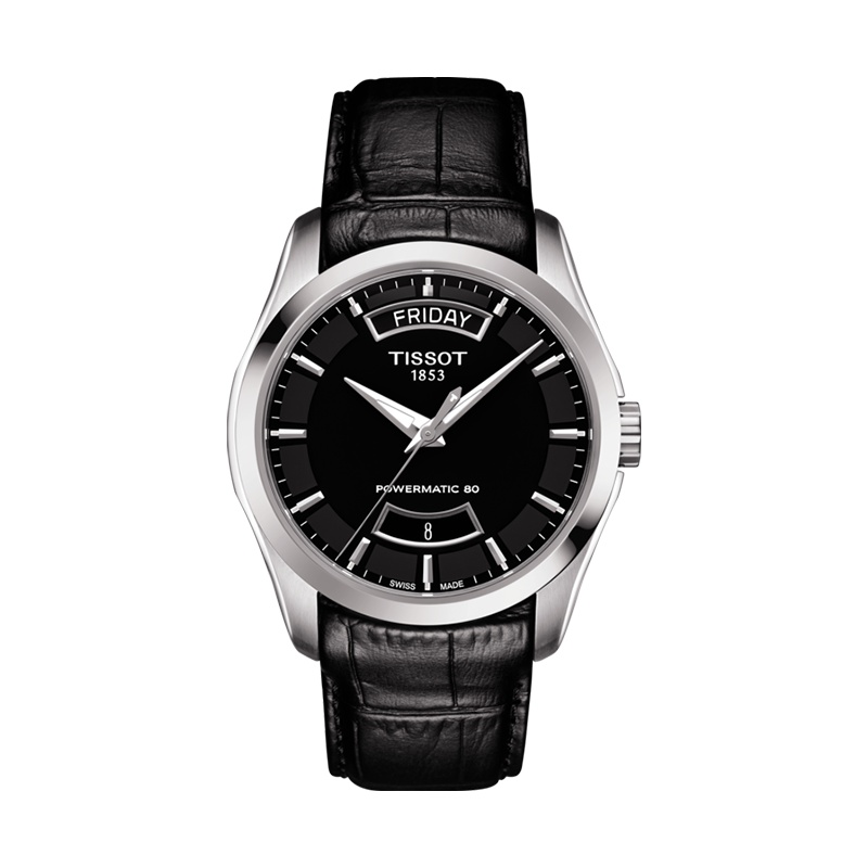 天梭(TISSOT)瑞士手表 库图系列炫酷黑盘日期显示皮带男士机械表T035.407.16.051.02 礼物
