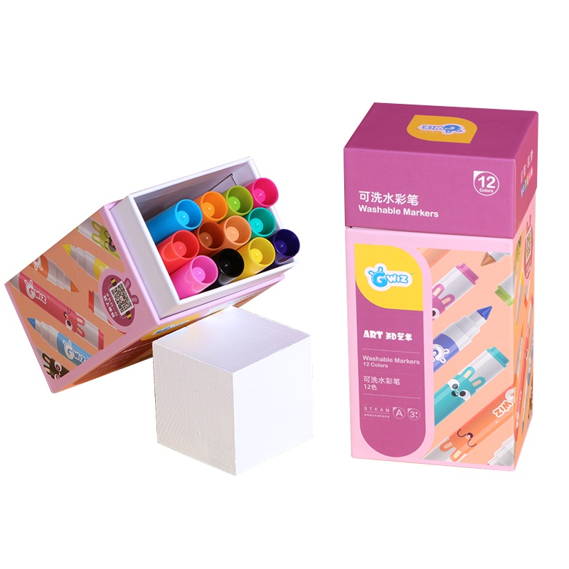 GWIZ水彩笔套装儿童画笔安全可水洗水彩笔幼儿园画画工具套装12色红盖