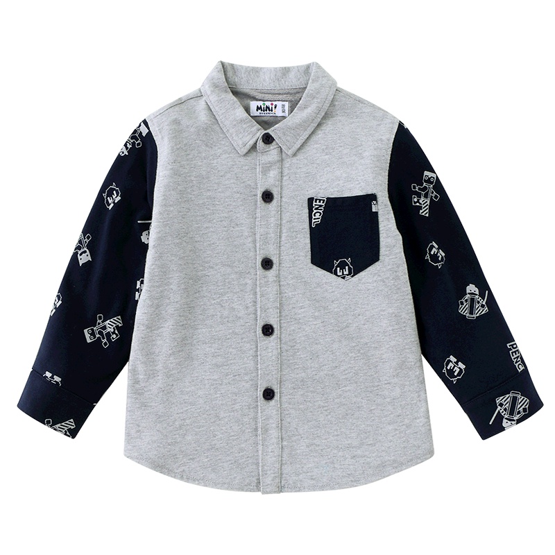 铅笔俱乐部童装2019秋冬新款男小童长袖衬衫男童拼接上衣儿童上衣