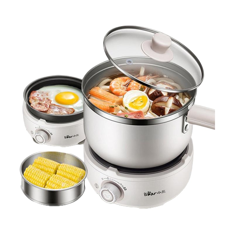 小熊(Bear)电热锅 多功能迷你家用带蒸笼小电蒸锅 学生宿舍煮面锅 分体式电煮锅1-2人蒸煮煎小电锅DRG-C(XF)