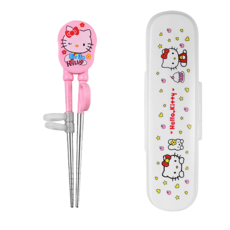 KT猫 [304不锈钢]筷+勺+叉+盒子 304不锈钢儿童学习训练筷子宝宝练习筷子儿童筷子勺子叉餐具套装