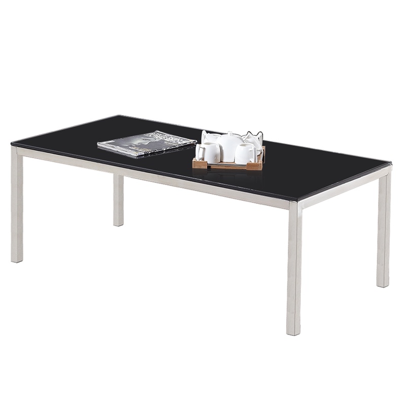 欧宝美现代简约办公茶几 不锈钢钢化玻璃茶几 客厅办公室茶几 黑色长方形黑耀V3