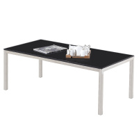 欧宝美现代简约办公茶几 不锈钢钢化玻璃茶几 客厅办公室茶几 黑色长方形黑耀V3