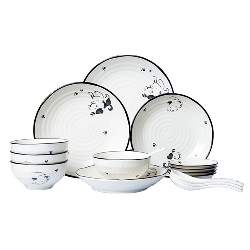苏宁极物 16头套装餐具(旺旺)简约碗碟套装北欧陶瓷碗筷盘子家用餐具吃饭小碗