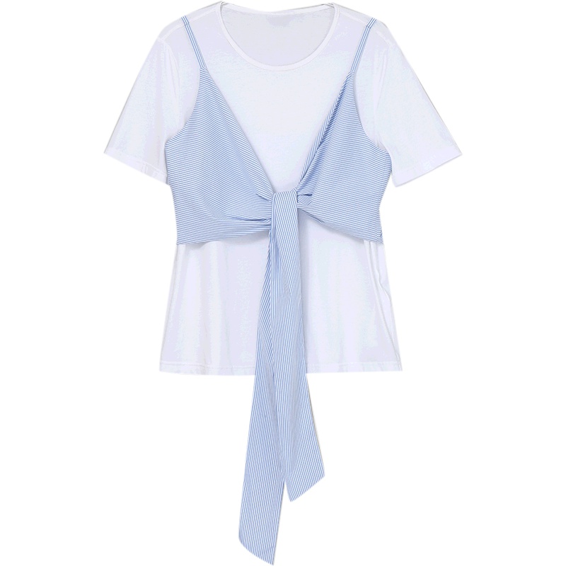 伊芙丽新款休闲短袖圆领白色T恤女