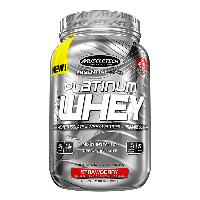 Muscletech肌肉科技白金乳清蛋白质粉2磅蛋白增健身男女肌粉增健重肌粉男进口官方正品whey营养蛋白粉-草莓味