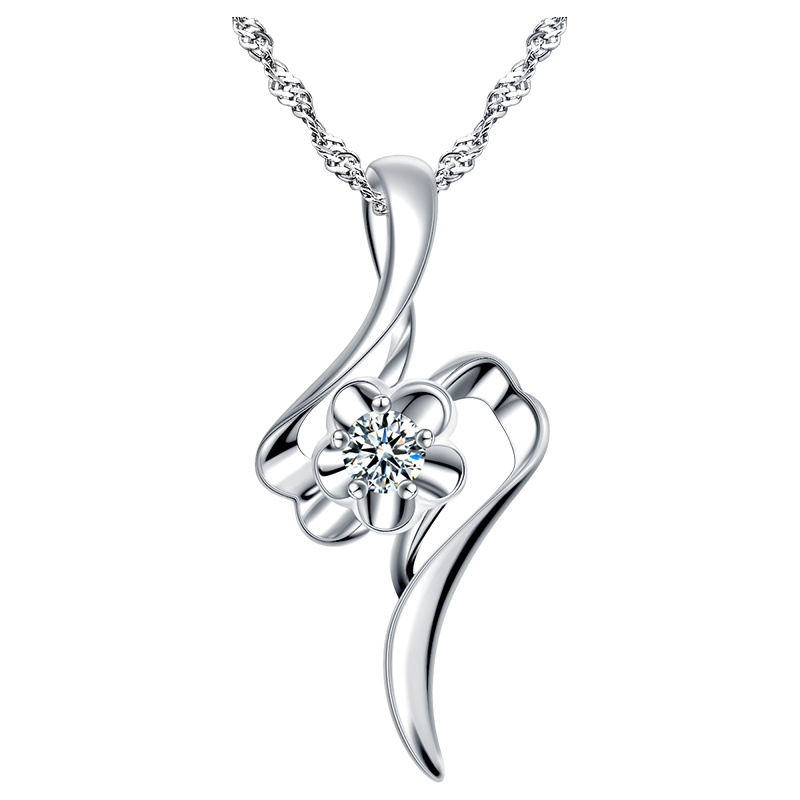 梦克拉 18K金钻石吊坠 海阔天空 单钻花形结婚