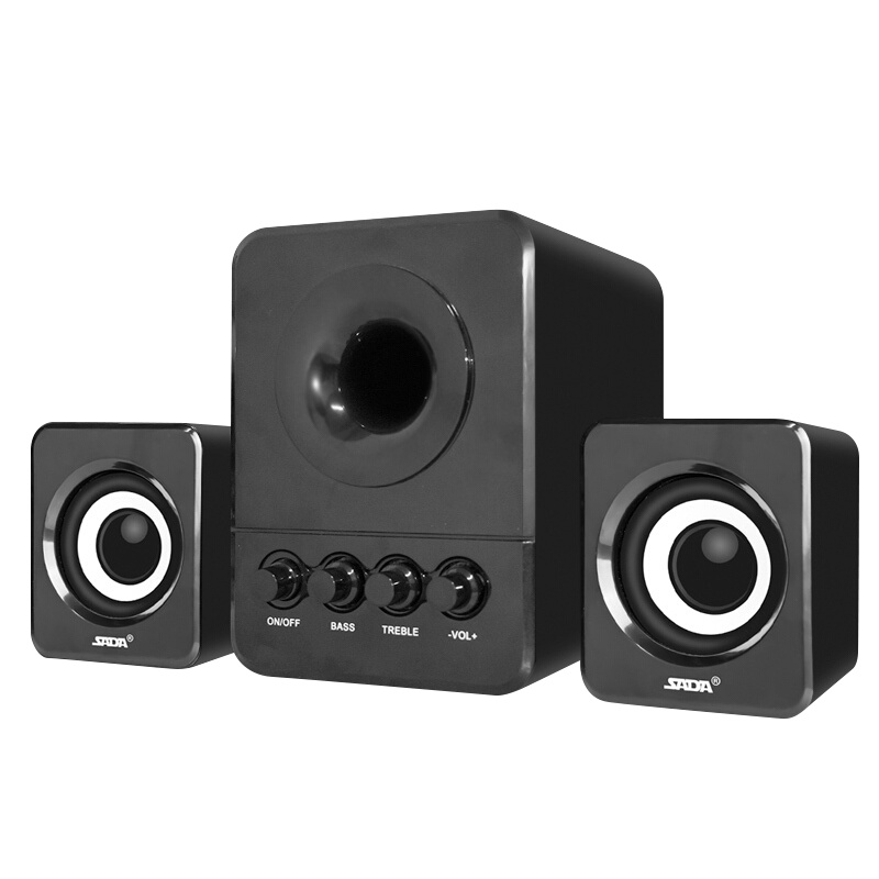 赛达D-203无线蓝牙电脑音响台式家用笔记本低音炮3d环绕2.0声道迷你有源音箱木质箱体立体声手机通用 蓝牙版 黑色