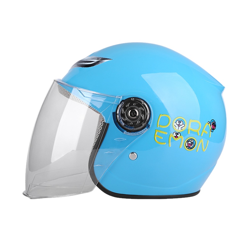 电动电瓶车儿童头盔冬盔冬款加棉保暖电动车安全头盔男女全盔加长挡风镜蓝色