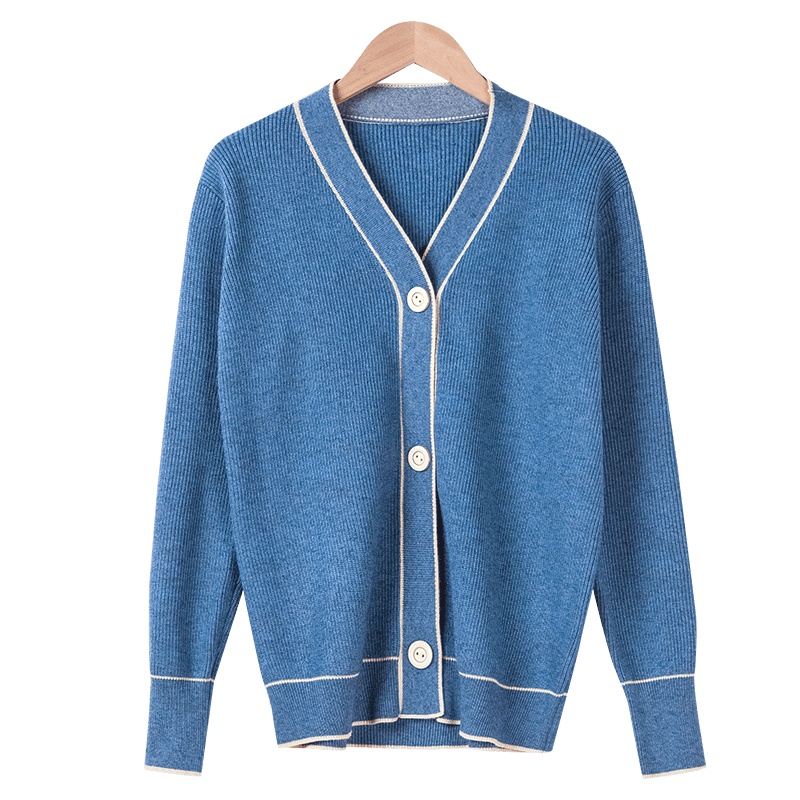 晚白2020春季新品通勤时尚减龄学院风单排扣毛衣针织衫外套女