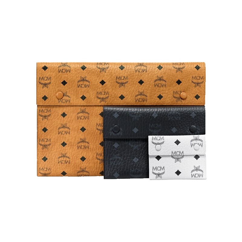 MCM 奢侈品 中性Visetos干邑色牛皮革中号手拿包三件套文件包信封包手拿包MXZBSVI04CO001