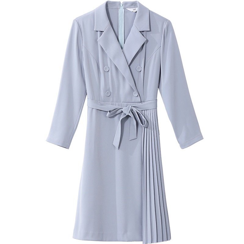 OSA蓝色西装连衣裙女收腰显瘦气质OL职业装2020新款秋季长袖裙子