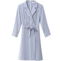 OSA蓝色西装连衣裙女收腰显瘦气质OL职业装2020新款秋季长袖裙子