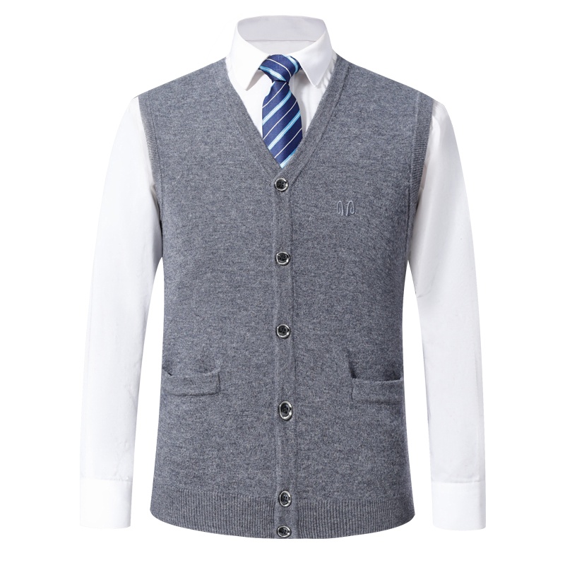 恒源祥男士羊毛马甲秋冬新款中老年純羊毛无袖羊毛衣坎肩男马甲开衫