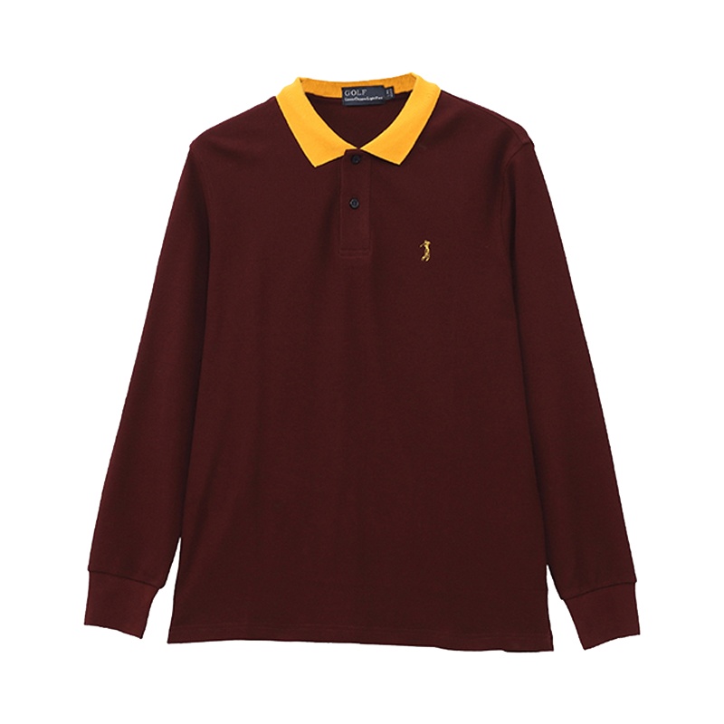 高尔夫男装长袖保罗polo衫男2019春秋季青年修身上衣纯色翻领长袖男