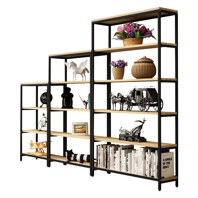 三能 办公家具简约现代人造板简易钢木书架铁艺架子储物货架墙壁多层收纳置物架客厅书柜其他展示架