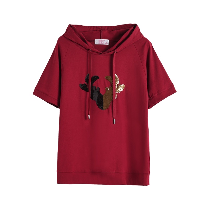 小样传奇1色L-5XL 妈妈夏装t恤女短袖2021年新款夏季中长款大码女装宽松红色上衣女