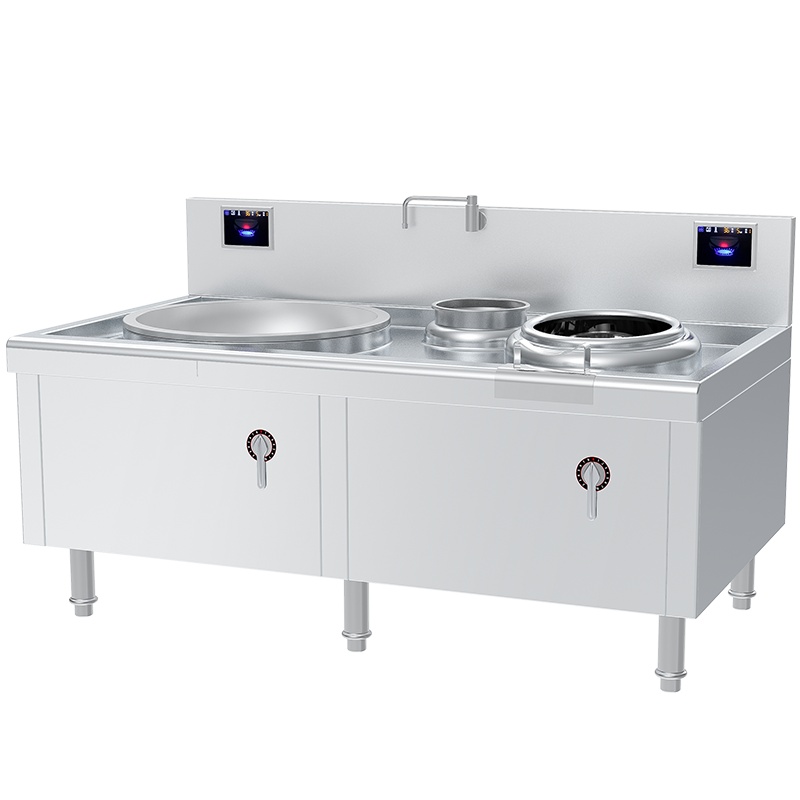 乐创(lecon)商用大炒+小炒组合灶 (20KW+15KW)大功率电磁灶 201不锈钢工程款 LC-J-DX2015