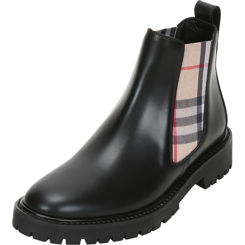 BURBERRY 博柏利/巴宝莉 女款Vintage格纹皮革/织物切尔西靴短靴 80332281