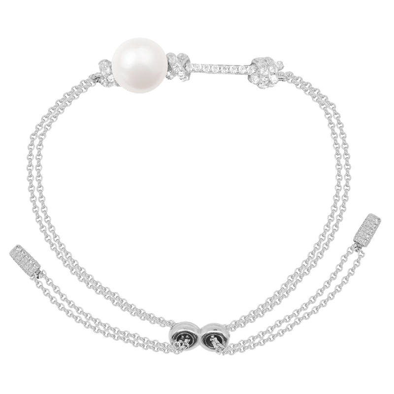 apm MONACO单颗珍珠绳结925银手链女士时尚宴会手腕链百搭首饰欧美风格AB3178XPL