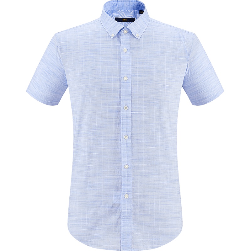 HLA海澜之家色织格纹休闲衬衫2019夏季舒适透气短袖衬衫男HNECJ2R056A