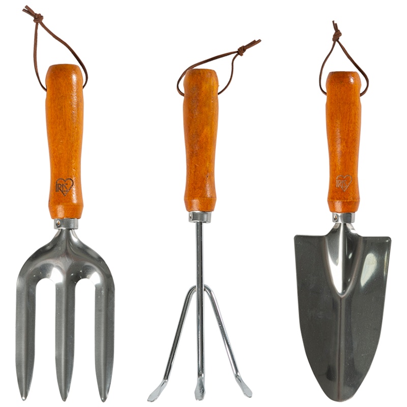 爱丽思不锈钢园艺小铲子户外挖土种花工具套装家用三件套种菜铁铲