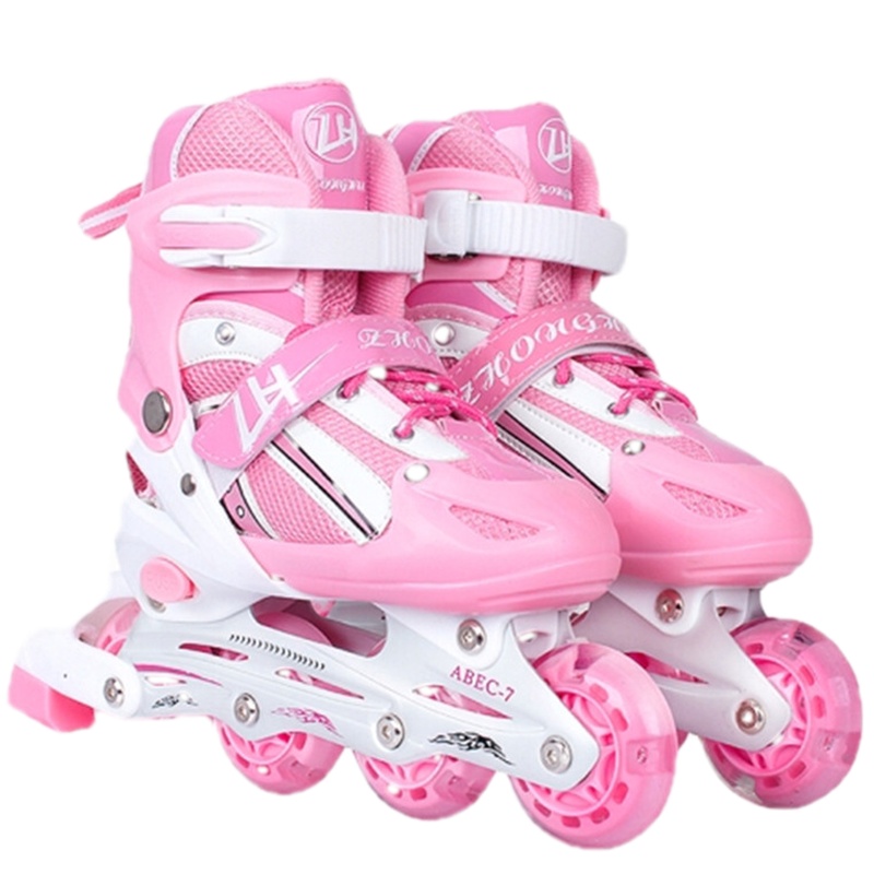 2024款直排溜冰鞋儿童可调男童女童闪光轮滑鞋全套旱冰鞋初学者滑冰鞋漂亮妈妈