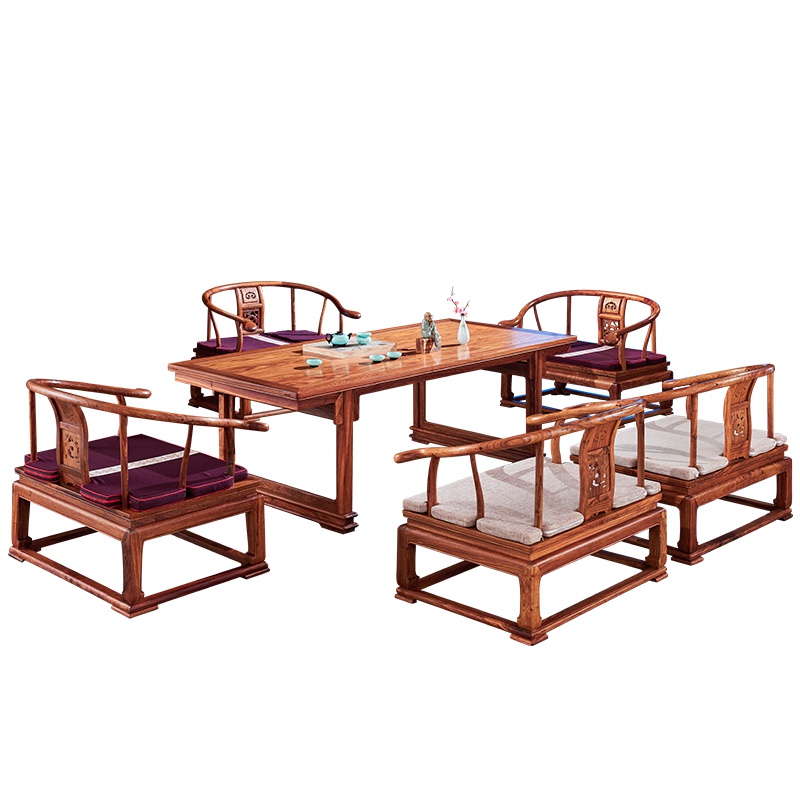 周家庄红木家具非洲花梨(学名:刺猬紫檀)茶桌 实木茶几 茶台 茶艺桌 新中式功夫茶桌椅