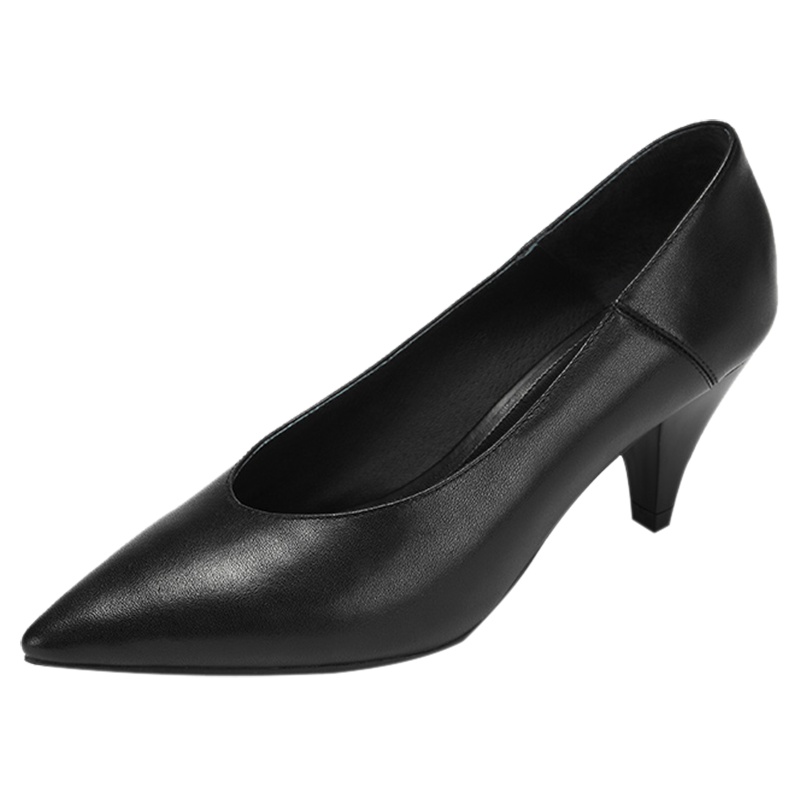 达芙妮新品OL真皮尖头通勤单鞋