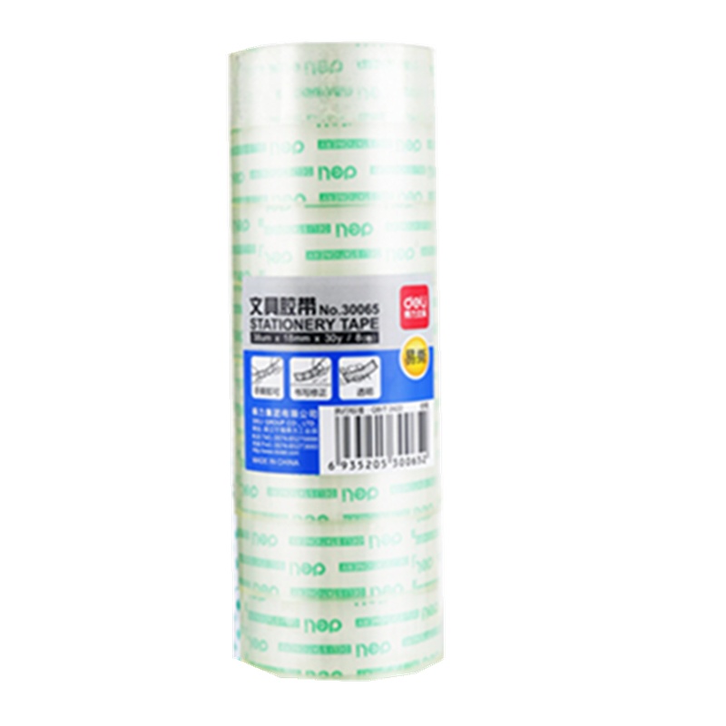得力(deli)高透学生文具胶带/小胶带18mm*30y(27.4m/卷)8卷/筒办公用品30065