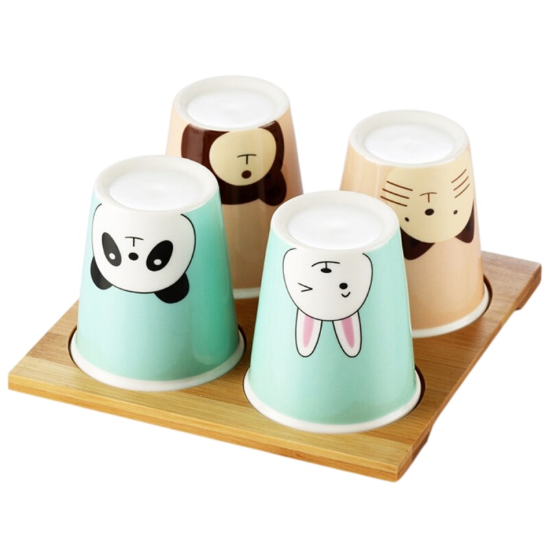 贝瑟斯 萌厨系列陶瓷动物水杯儿童喝水杯子陶瓷马克杯带托盘