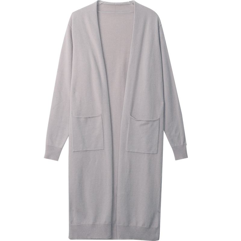 金菊2019秋冬新款过膝中长款针织开衫毛衣女宽松外塔纯色羊毛衫