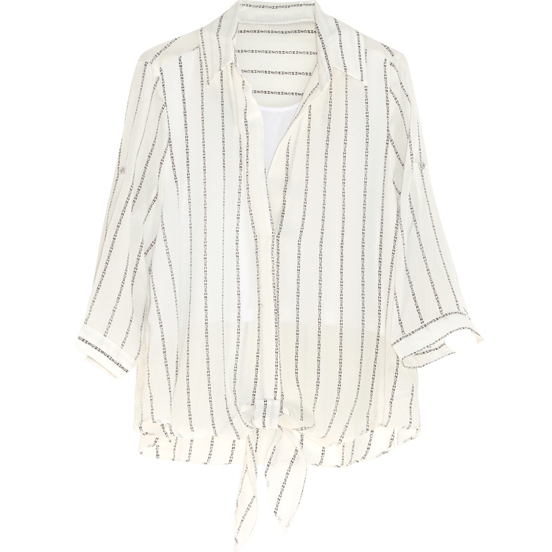 金菊2020夏季新款韩版纯色字母条纹真丝衬衫女时尚印花桑蚕丝上衣