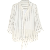 金菊2020夏季新款韩版纯色字母条纹真丝衬衫女时尚印花桑蚕丝上衣